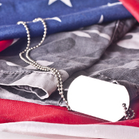 Military dog tags resting on an American flag