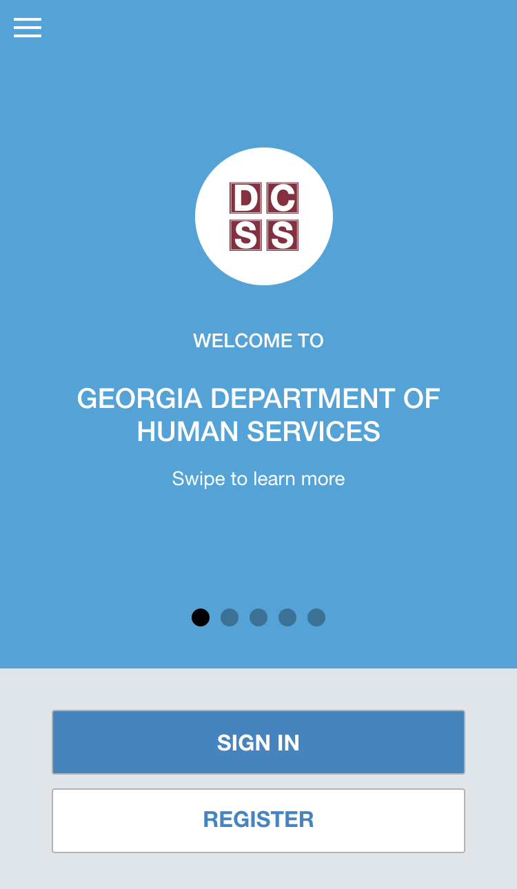 GA DCSS app homescreen